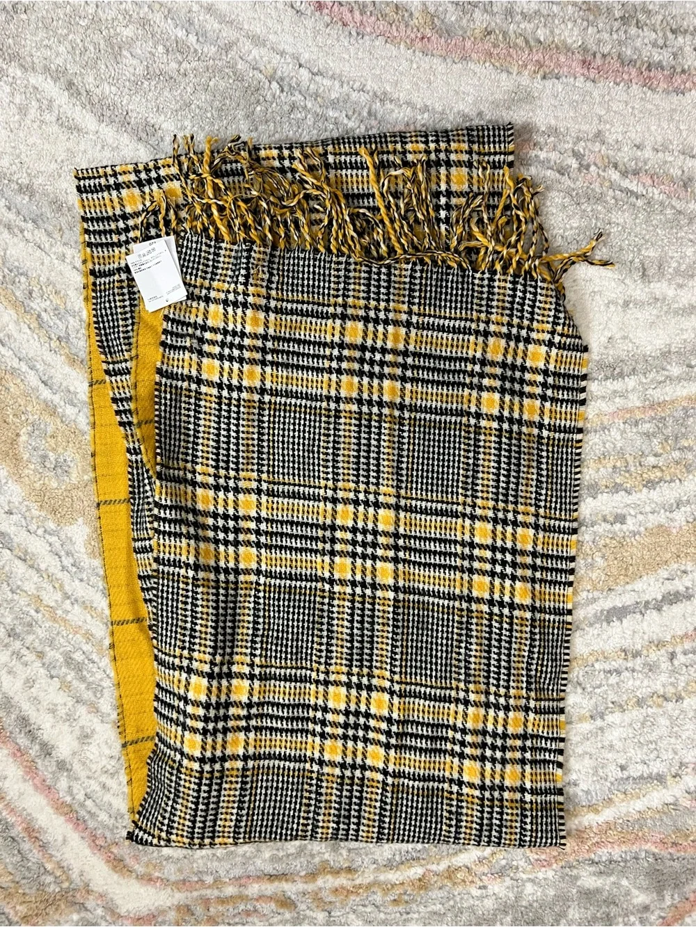 Topshop Yellow and Black Plaid Reversible Scarf